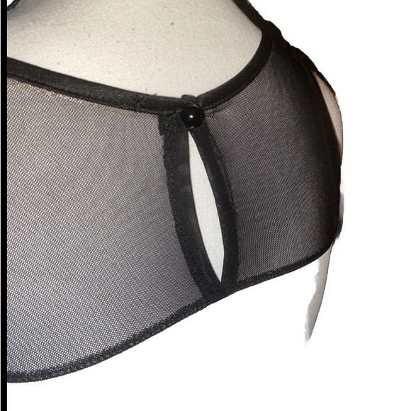 Danbee Womens Black Mesh Cutout Publem White Top Black Lace & Band - Picture 6 of 8